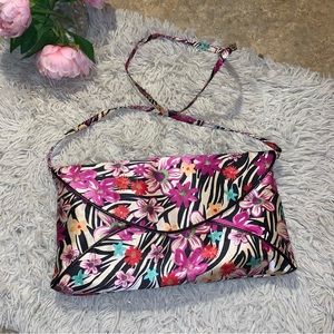 J. Renee Vintage Multicolored Floral Clutch Crossbody Handbag purse bag